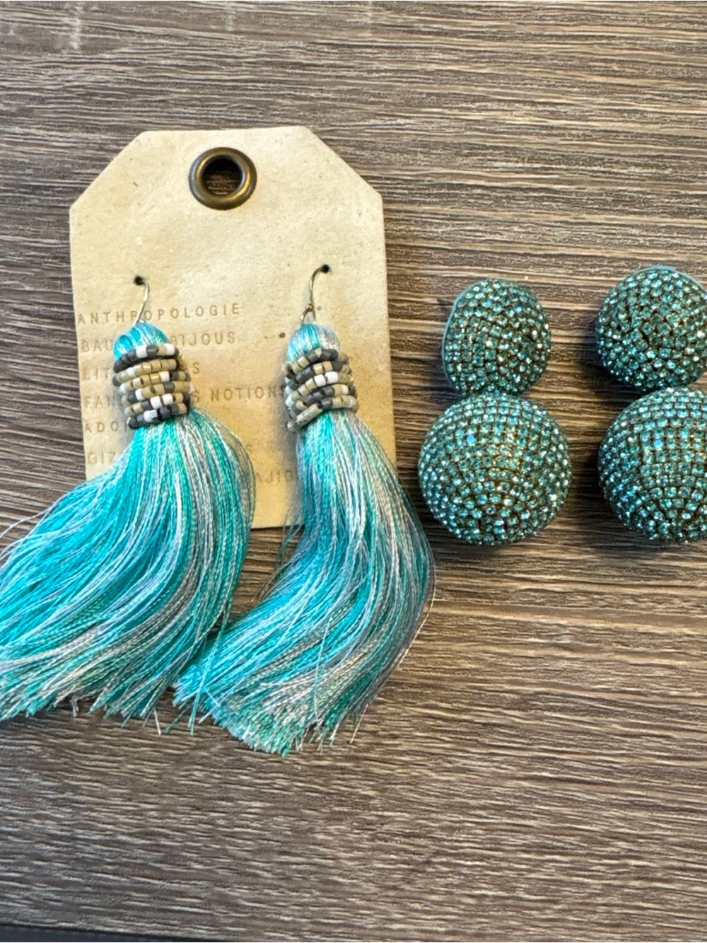 Anthropologie Tassel Earrings NWT + Gaby & Grace Lantern Lux Aqua Rhinestone Lot